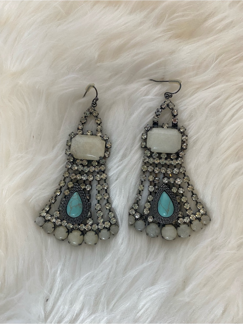 Samantha Wills Silver Rhinestone Turquoise Statement Chandelier Earrings